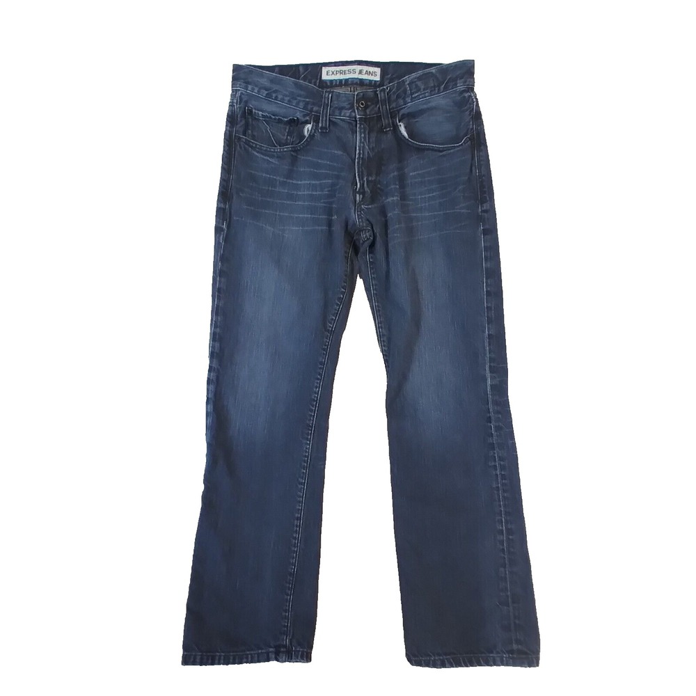 Express Jeans Men 30x29 Blue Rocco Slim Straight Denim Pants Medium Wash Solid